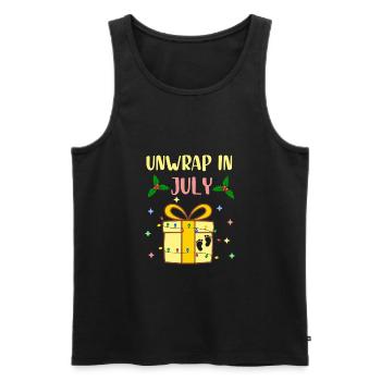 Unwrap in July, Funny Christmas in July, Xmas in - Men's Premium Organic Tank Top - black - Front - AI Model Male 178 light (178cm)