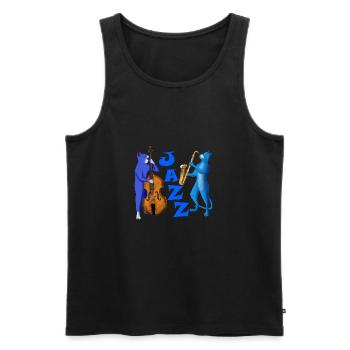 JAZZ CATS - CATS PLAYING SAXOPHONE AND DOUBLE BASS - Men's Premium Organic Tank Top - black - Front - AI Model Male 178 light (178cm)