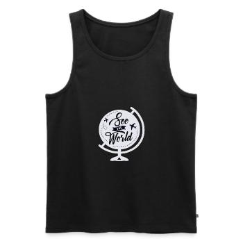 See The World - Men's Premium Organic Tank Top - black - Front - AI Model Male 178 light (178cm)