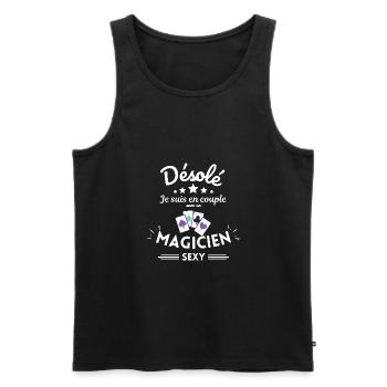 Désole je suis en couple avec un magicien sexy - Débardeur bio Premium Homme - noir - Devant - Michal (187cm)