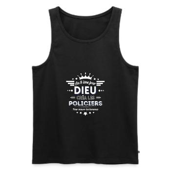 Au 8 ème jour Dieu créa les policiers - Débardeur bio Premium Homme - noir - Devant - Michal (187cm)