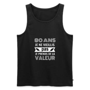 ▶ 80 ans | Cadeau Humour Anniversaire 80 ans - Débardeur bio Premium Homme - noir - Devant - Michal (187cm)