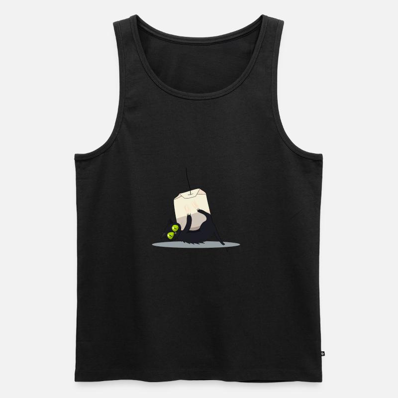 Katze auf Teebeutel - Männer Premium Bio Tank Top - Schwarz