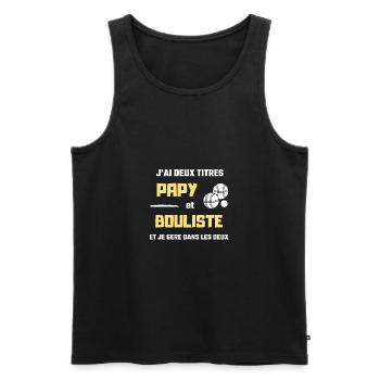 t shirt papy bouliste deux titres humour petanque - Débardeur bio Premium Homme - noir - Devant - AI Model Male 178 light (178cm)