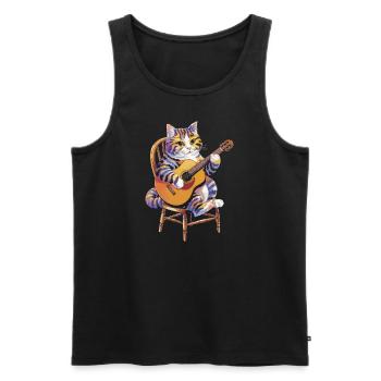Chat qui joue de la guitare - Débardeur bio Premium Homme - noir - Devant - AI Model Male 178 light (178cm)
