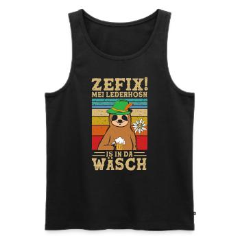 ZEFIX Mei Lederhosn Is In Da Wäsch Tracht - Men's Premium Organic Tank Top - black - Front - Michal (187cm)