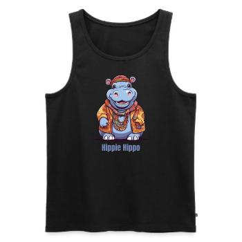 Nilpferd Happy Hippie Hippo - Männer Premium Bio Tank Top - Schwarz - Vorne - Michal (187cm)