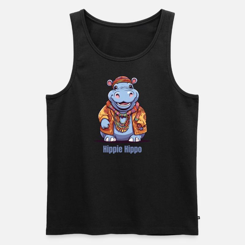 Nilpferd Happy Hippie Hippo - Männer Premium Bio Tank Top - Schwarz