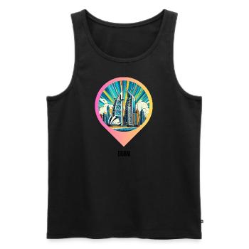 AI Design: Comic Cityscape of Dubai - Männer Premium Bio Tank Top - Schwarz - Vorne - AI Model Male 178 light (178cm)