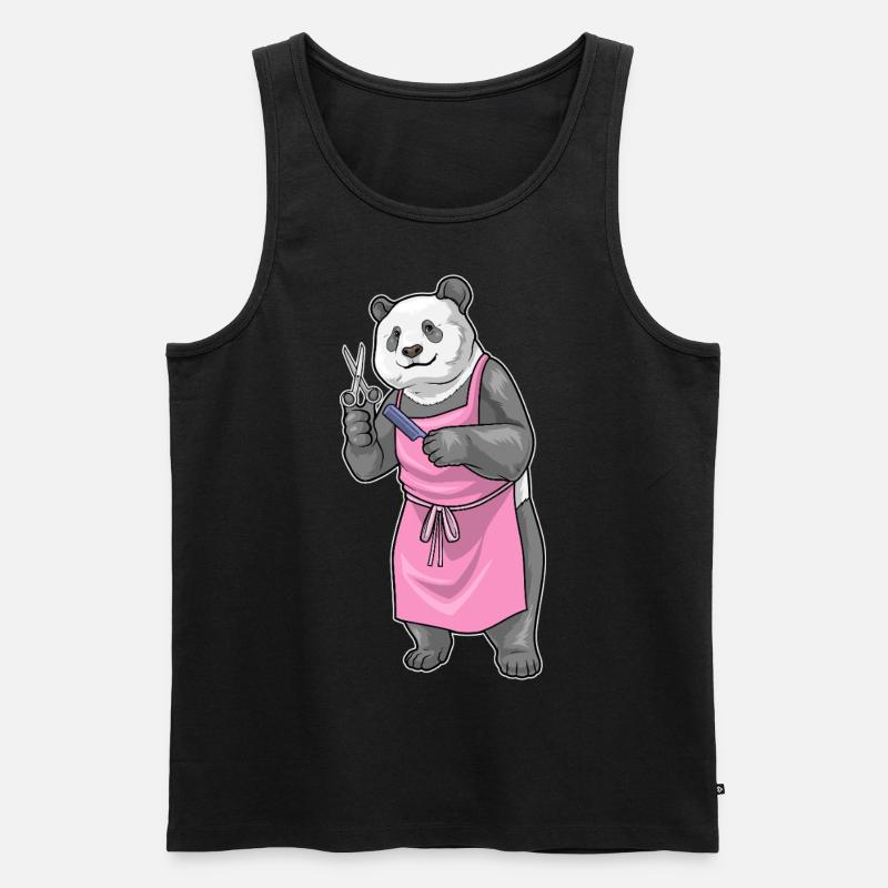 Panda Coiffe Ciseaux Peigne - Débardeur bio Premium Homme - noir