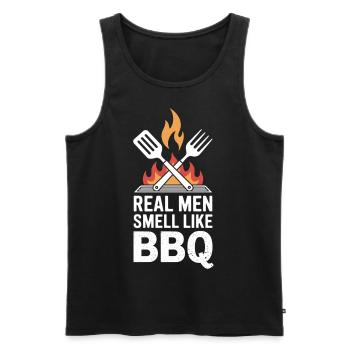 BBQ King – Real Men sent le gril - Débardeur bio Premium Homme - noir - Devant - AI Model Male 178 light (178cm)