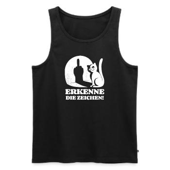 Erkenne die Zeichen Katze Mittelfinger Spruch - Männer Premium Bio Tank Top - Schwarz - Vorne - Michal (187cm)