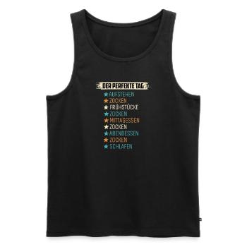 Tagesablauf eines Gamer Zocken Schlafen - Männer Premium Bio Tank Top - Schwarz - Vorne - Michal (187cm)