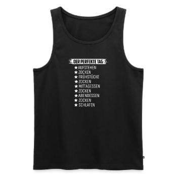 Tagesablauf eines Gamer Zocken Schlafen - Männer Premium Bio Tank Top - Schwarz - Vorne - Michal (187cm)