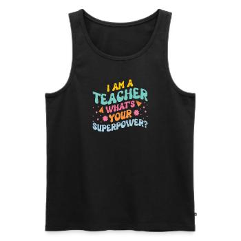 SUPER TEACHER POWER TEACHER POWER DICTONS MOTIF - Débardeur bio Premium Homme - noir - Devant - AI Model Male 178 light (178cm)