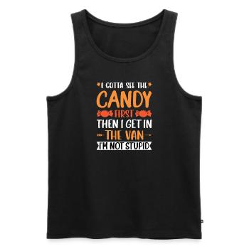 Chocolat Drôle Dire Bonbons Cadeau - Débardeur bio Premium Homme - noir - Devant - AI Model Male 178 light (178cm)