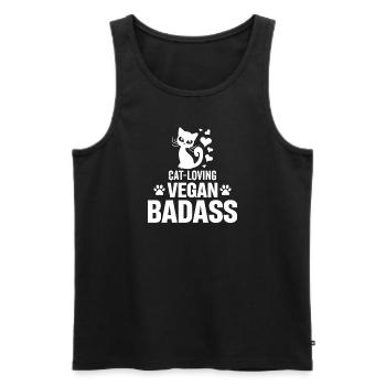 Vegan Shirt Katzen Veganer Veganerin Geschenke Cat - Männer Premium Bio Tank Top - Schwarz - Vorne - Michal (187cm)