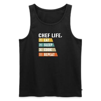 Chef Beani, Chef, Cuisine, Cinq étoiles, Or, 5, - Débardeur bio Premium Homme - noir - Devant - Michal (187cm)