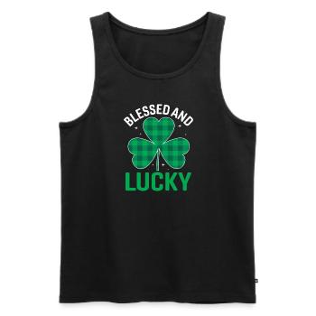 Happy Saint Patrick's Day Rainbow Gold Leprechaun - Men's Premium Organic Tank Top - black - Front - AI Model Male 178 light (178cm)