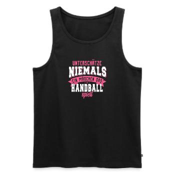 Unterschätze niemals ein Mädchen das Handball - Männer Premium Bio Tank Top - Schwarz - Vorne - Michal (187cm)