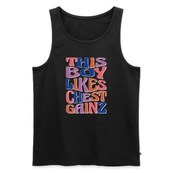 Boy Likes Chest Gainz Benchpress Gym Powerlifting - Men's Premium Organic Tank Top - black - Front - AI Model Male 178 light (178cm)