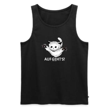 Kitty "Let's go!" young cat jumps - Men's Premium Organic Tank Top - black - Front - AI Model Male 178 light (178cm)