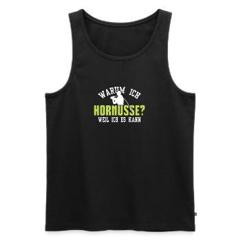 Warum ich Hornusse - Männer Premium Bio Tank Top - Schwarz - Vorne - Michal (187cm)