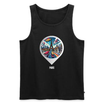 AI Design : image magique de la ville de Paris - Débardeur bio Premium Homme - noir - Devant - AI Model Male 178 light (178cm)