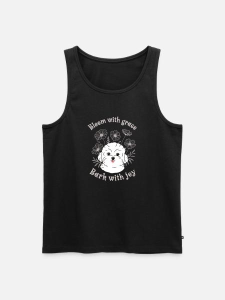 Bloom with Grace – Søt malteserhund bohemsk blomstermotiv - Premium økologisk Tanktop for menn - svart