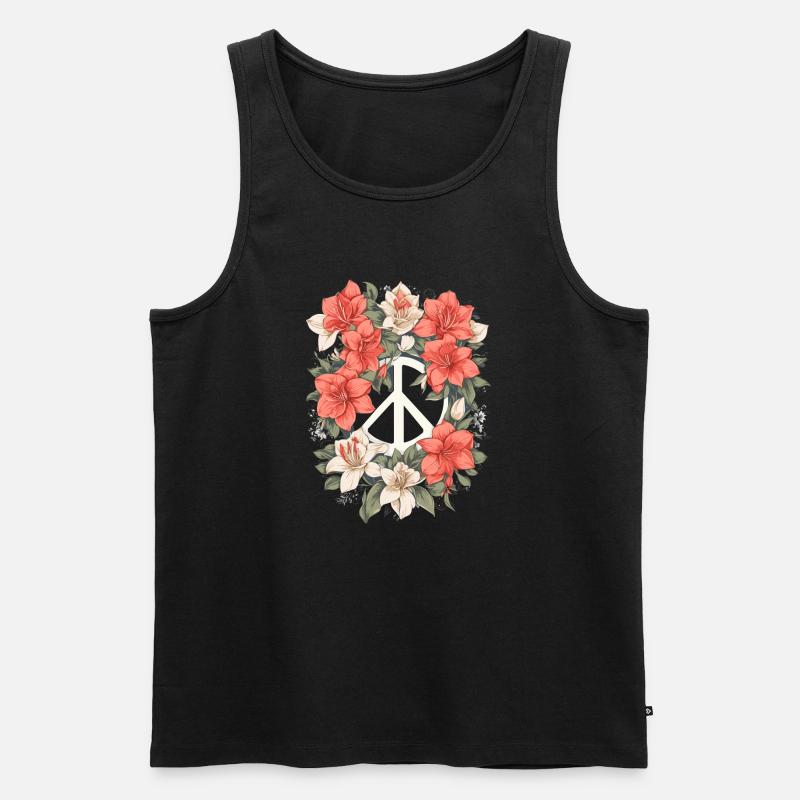 Friedenszeichen mit Blumen - Männer Premium Bio Tank Top - Schwarz