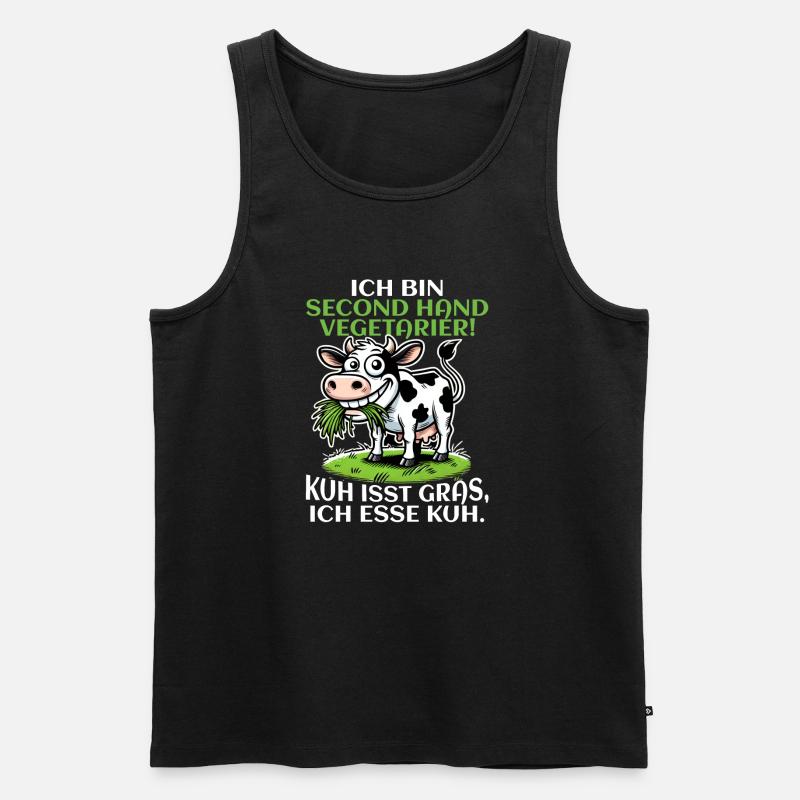 Ich bin Second Hand Vegetarier - Kuh Meme - Männer Premium Bio Tank Top - Schwarz