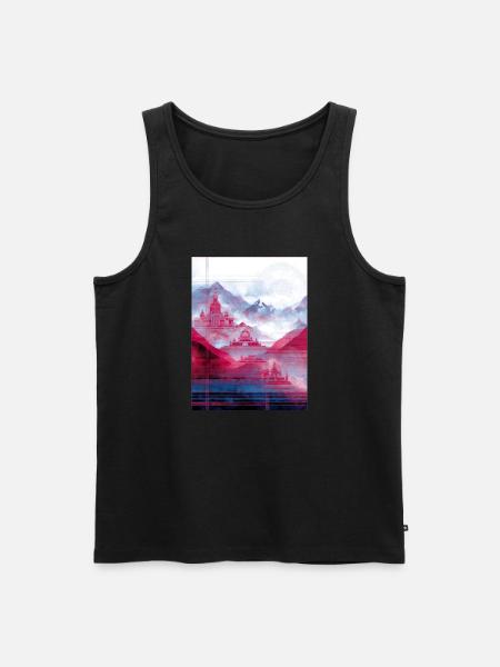 Psy-Art - Tempel über Berglandschaft - Männer Premium Bio Tank Top - Schwarz