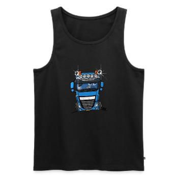 Camion 0700 D bleu - Débardeur bio Premium Homme - noir - Devant - AI Model Male 178 light (178cm)