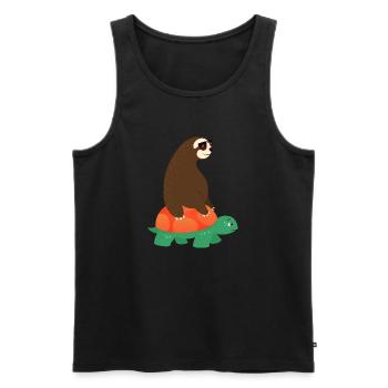 Sloth With Sunglasses Riding On Tortoise - Débardeur bio Premium Homme - noir - Devant - Michal (187cm)