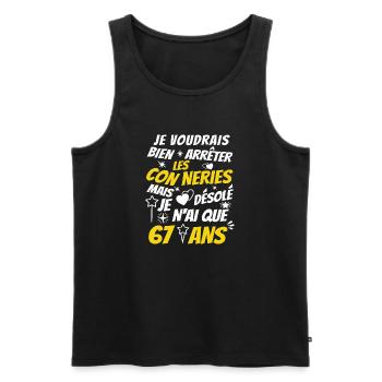 conneries 67 ans / cadeau anniversaire 67 ans - Débardeur bio Premium Homme - noir - Devant - AI Model Male 178 light (178cm)