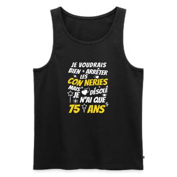 conneries 75 ans / cadeau anniversaire 75 ans - Débardeur bio Premium Homme - noir - Devant - AI Model Male 178 light (178cm)