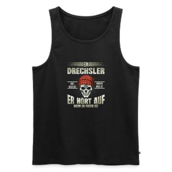 Drechsler hört auf wenn er fertig ist - Männer Premium Bio Tank Top - Schwarz - Vorne - Michal (187cm)