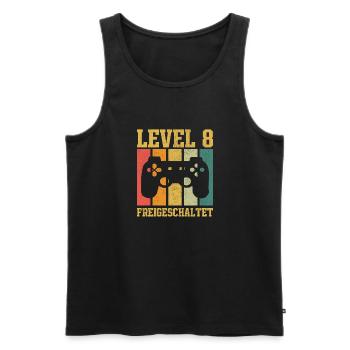 Level 8 freigeschaltet - Männer Premium Bio Tank Top - Schwarz - Vorne - AI Model Male 178 light (178cm)