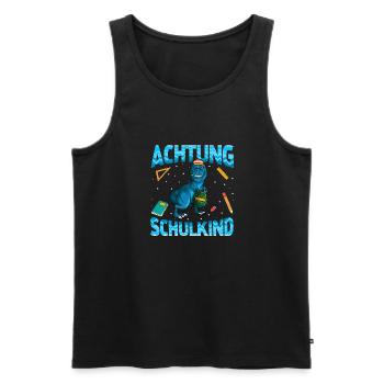 Achtung Schulkind 1. Klasse Dinosaurier Tyranno - Männer Premium Bio Tank Top - Schwarz - Vorne - Michal (187cm)