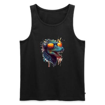 Krokodil ist Drache mit Kopfhörer und Sonnenbrille - Männer Premium Bio Tank Top - Schwarz - Vorne - Michal (187cm)