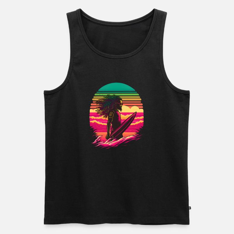 Synthwave Rasta Man surfing - Männer Premium Bio Tank Top - Schwarz