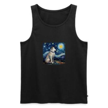 Malamute d’Alaska Van Gogh nuit étoilée - Débardeur bio Premium Homme - noir - Devant - Michal (187cm)