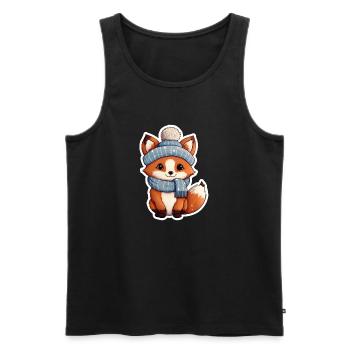 Animals in winter fox with hat and scarf - Men's Premium Organic Tank Top - black - Front - AI Model Male 178 light (178cm)