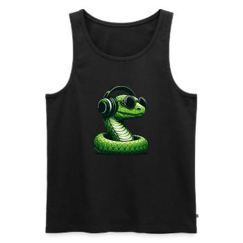 Serpent avec lunettes de soleil et écouteurs - Débardeur bio Premium Homme - noir - Devant - AI Model Male 178 light (178cm)