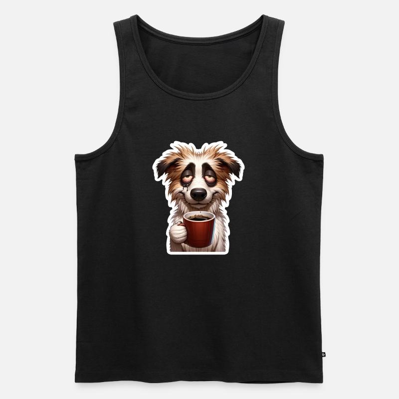 Hund müde mit Kaffeetasse - Männer Premium Bio Tank Top - Schwarz