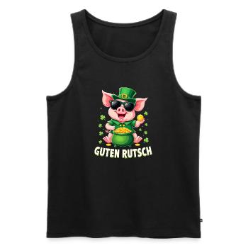 Guten Rutsch Silvester Neujahr Glücksschwein - Männer Premium Bio Tank Top - Schwarz - Vorne - AI Model Male 178 light (178cm)