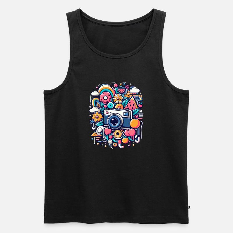 Bunte Collage mit Kamera - Männer Premium Bio Tank Top - Schwarz