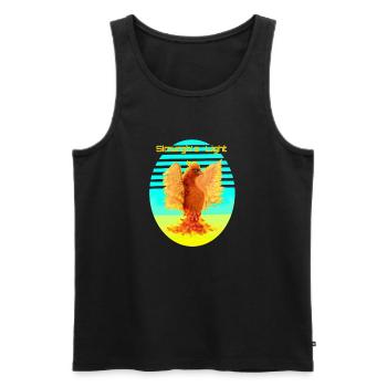 Leuchtend Orange Cyber Bird: Vogel der Glücklichen - Männer Premium Bio Tank Top - Schwarz - Vorne - AI Model Male 178 light (178cm)