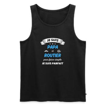 Je suis papa et routier je suis parfait - Débardeur bio Premium Homme - noir - Devant - AI Model Male 178 light (178cm)