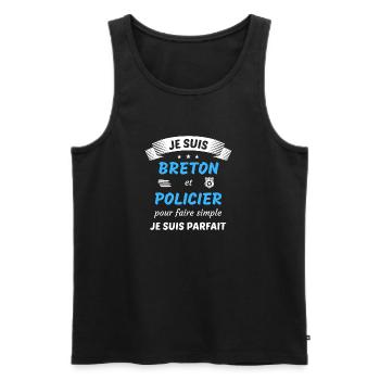 Je suis breton et policier je suis parfait - Débardeur bio Premium Homme - noir - Devant - Michal (187cm)